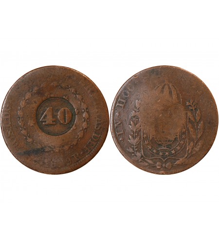 BRESIL, PEDRO I - 40 REIS CONTREMARQUE SUR 80 REIS 1829 B