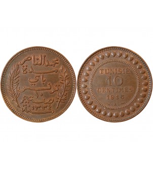 TUNISIE, MUHAMMAD AL-NASIR - 10 CENTIMES 1916 A PARIS 2