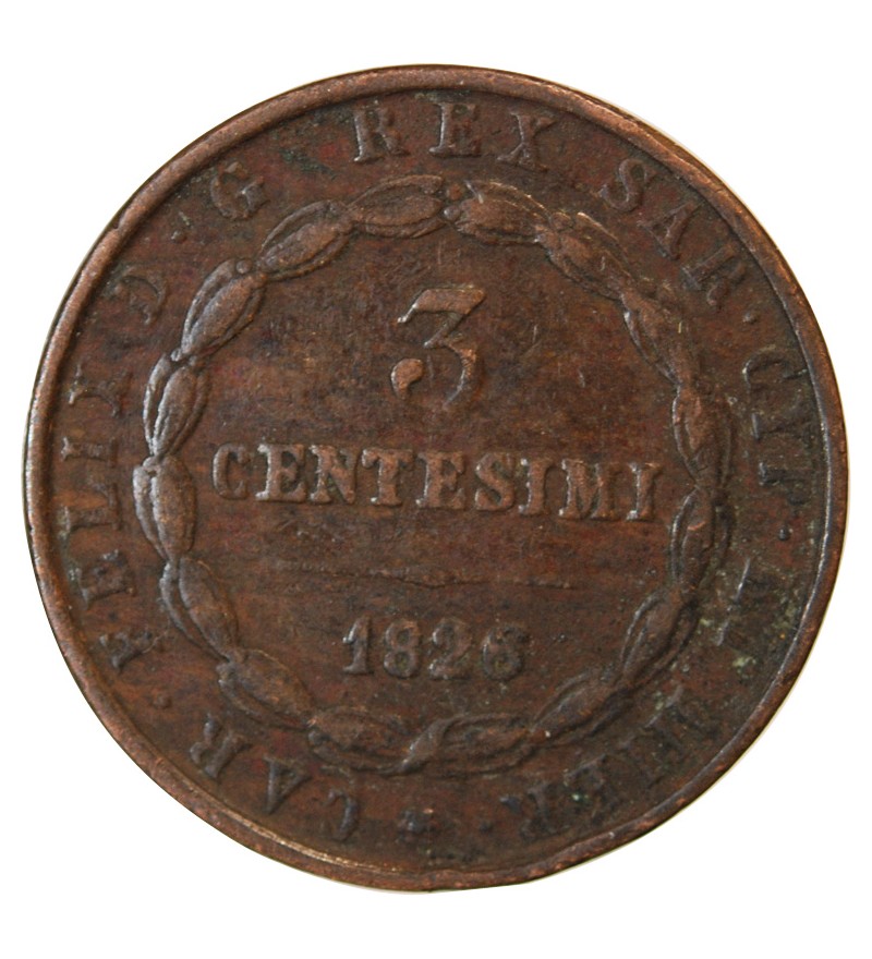 ITALIE, ROYAUME DE SARDAIGNE, CHARLES-FELIX - 3 CENTESIMI 1826 L