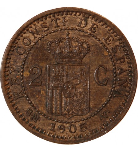 ESPAGNE, ALFONSO XIII - 2 CENTIMOS 1905 SMV
