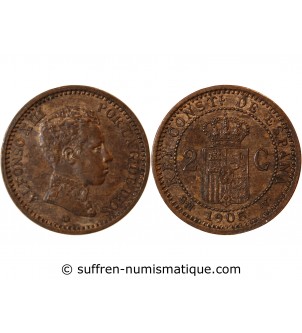 ESPAGNE, ALFONSO XIII - 2 CENTIMOS 1905 SMV