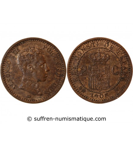 ESPAGNE, ALFONSO XIII - 2 CENTIMOS 1905 SMV