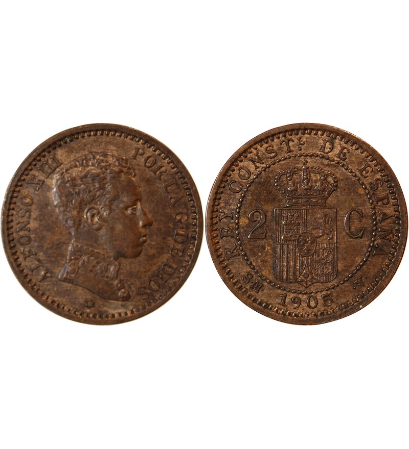 ESPAGNE, ALFONSO XIII - 2 CENTIMOS 1905 SMV