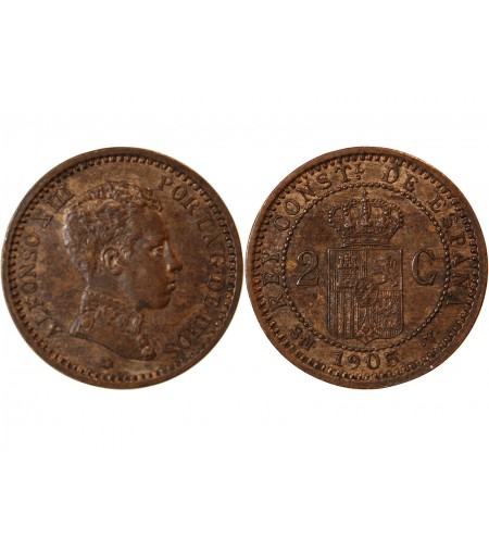 ESPAGNE, ALFONSO XIII - 2 CENTIMOS 1905 SMV