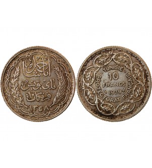 TUNISIE, AHMAD PASHA - 10 FRANCS ARGENT 1358 (1939) 2
