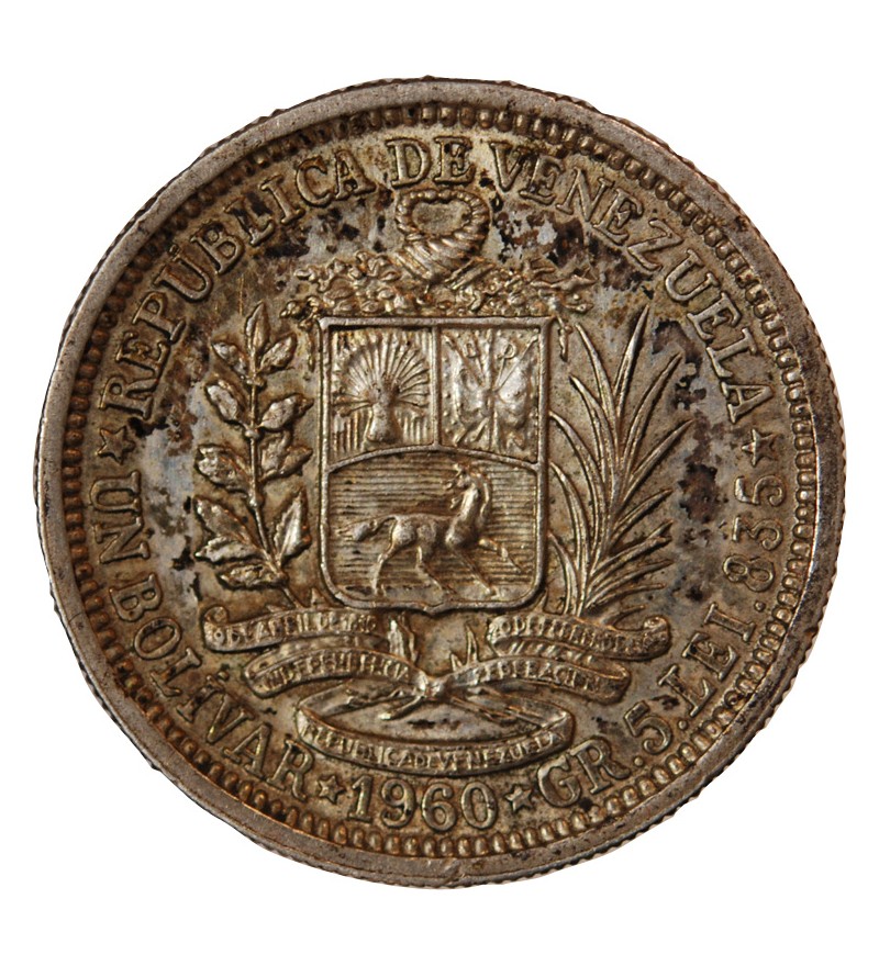 VENEZUELA, SIMON BOLIVAR - 1 BOLIVAR ARGENT 1960