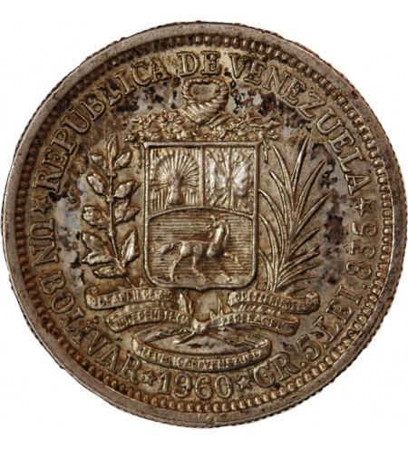 VENEZUELA, SIMON BOLIVAR - 1 BOLIVAR ARGENT 1960