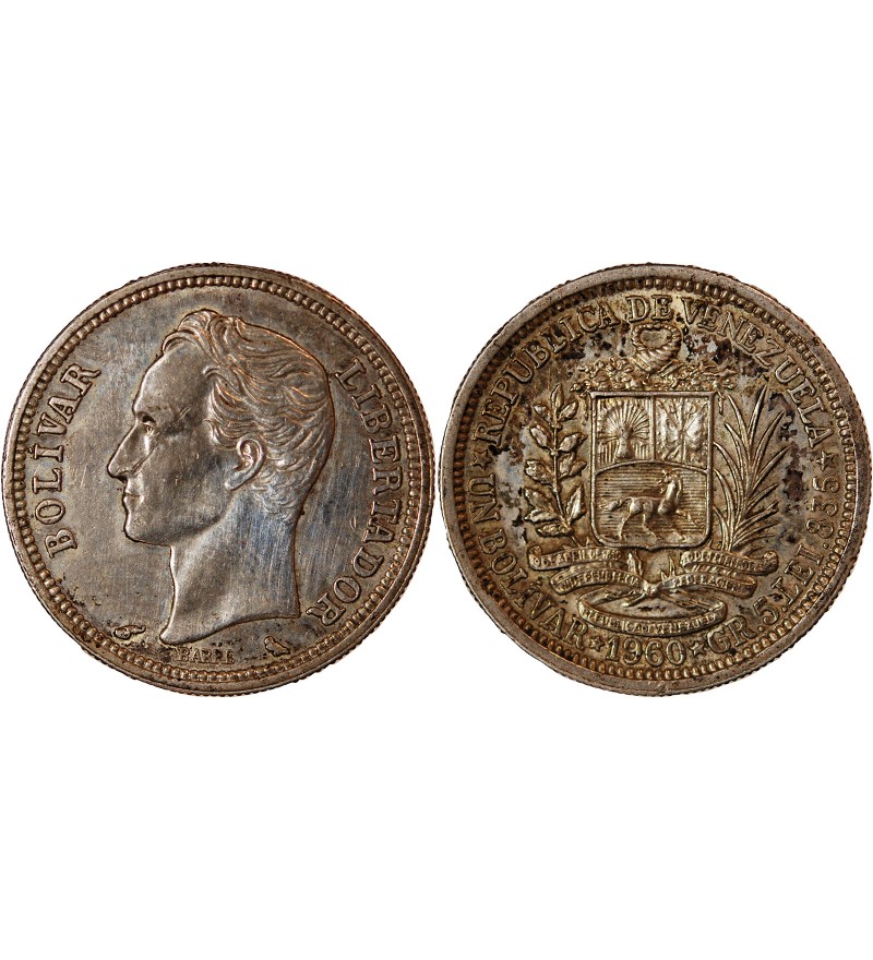 VENEZUELA, SIMON BOLIVAR - 1 BOLIVAR ARGENT 1960