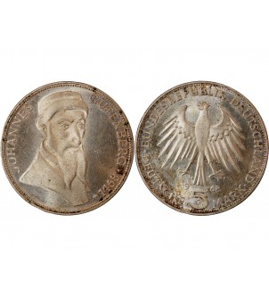 ALLEMAGNE - 5 MARK ARGENT 1968 G KARLSRUHE - GUTEMBERG 2