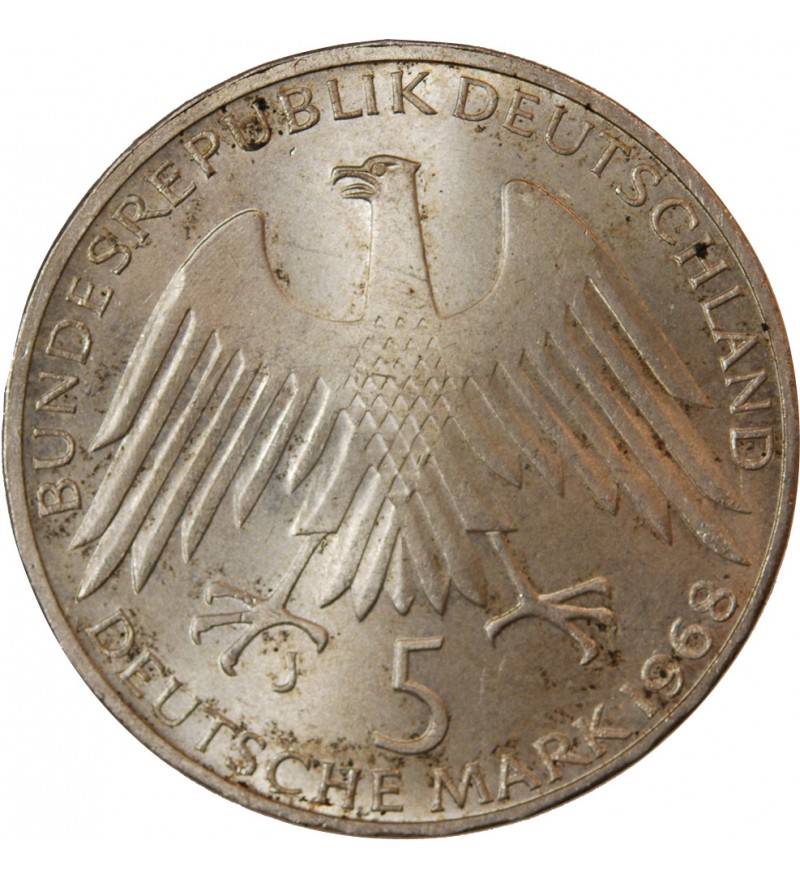 ALLEMAGNE - 5 MARK ARGENT 1968 J HAMBOURG - F.W. RAIFFEISEN