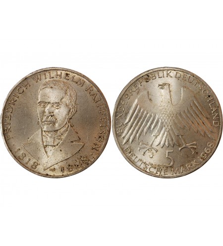 ALLEMAGNE - 5 MARK ARGENT 1968 J HAMBOURG - F.W. RAIFFEISEN