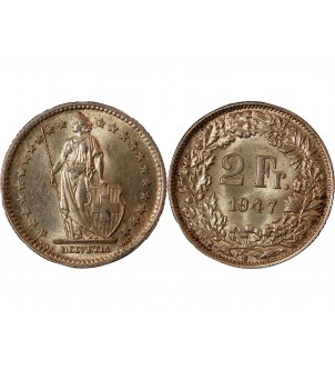SUISSE - 2 FRANCS ARGENT 1947 B BERNE 2