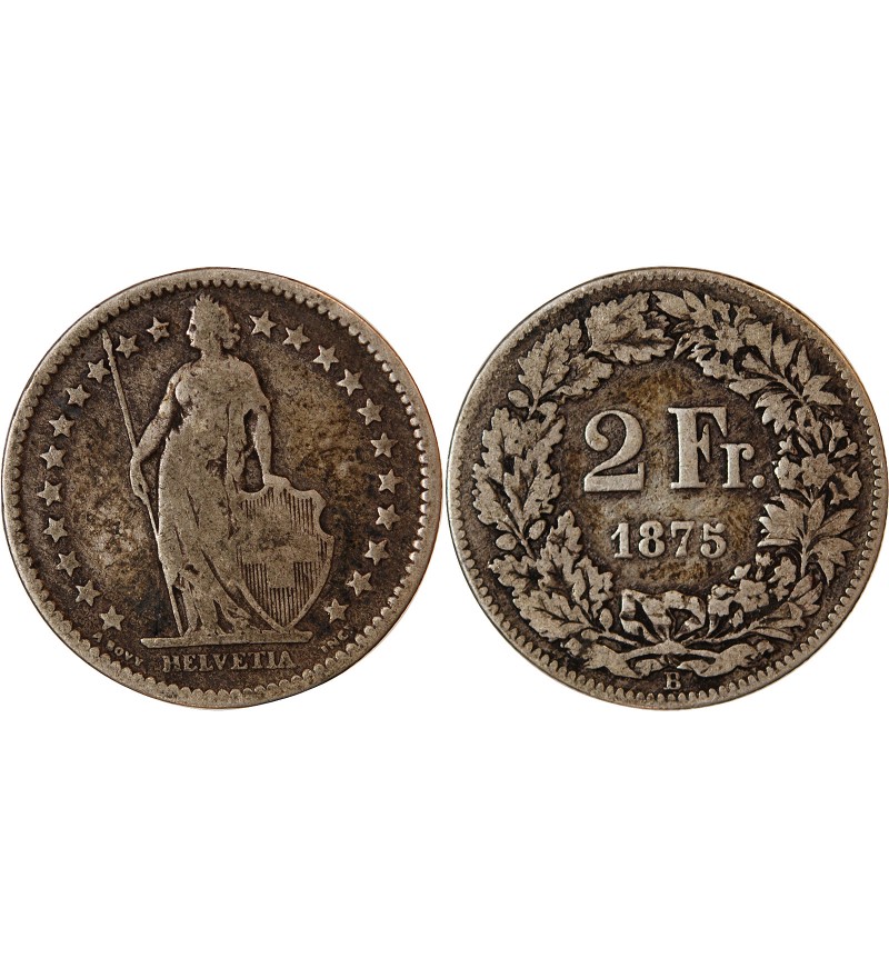 SUISSE - 2 FRANCS ARGENT 1875 B BERNE