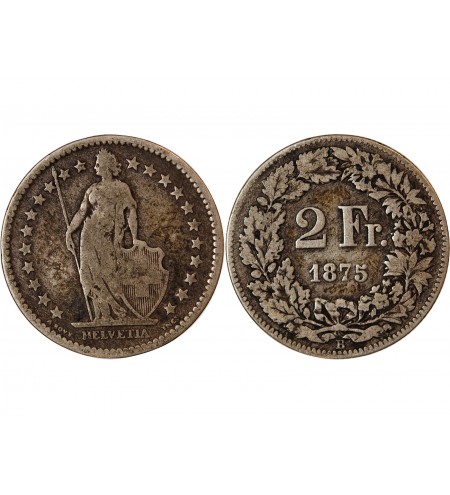 SUISSE - 2 FRANCS ARGENT 1875 B BERNE