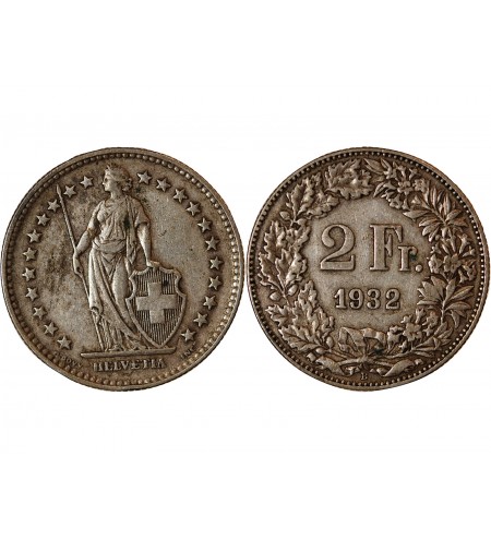 SUISSE - 2 FRANCS ARGENT 1932 B BERNE