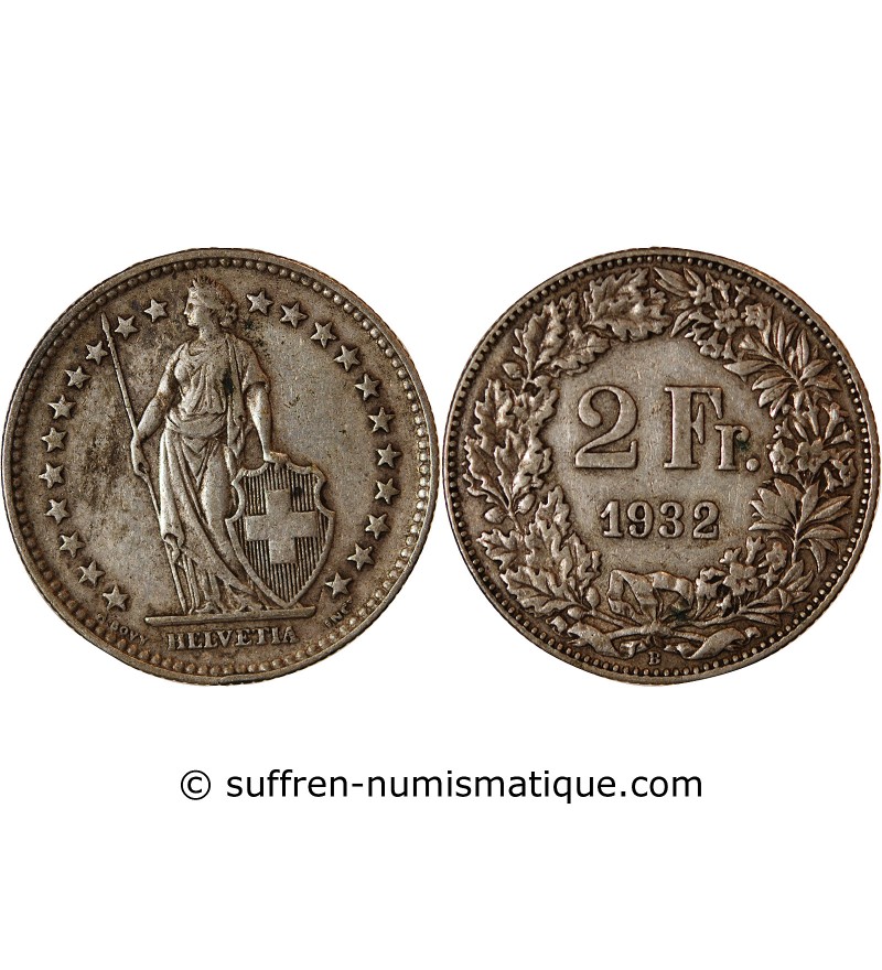 SUISSE - 2 FRANCS ARGENT 1932 B BERNE