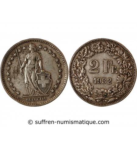 SUISSE - 2 FRANCS ARGENT 1932 B BERNE