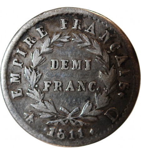 NAPOLEON Ier - 1/2 FRANC ARGENT 1811 D LYON