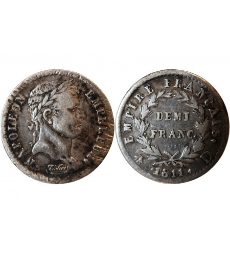 NAPOLEON Ier - 1/2 FRANC ARGENT 1811 D LYON