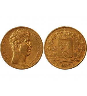 CHARLES X - 20 FRANCS OR 1827 A PARIS "4,5 Feuilles"﻿ 2