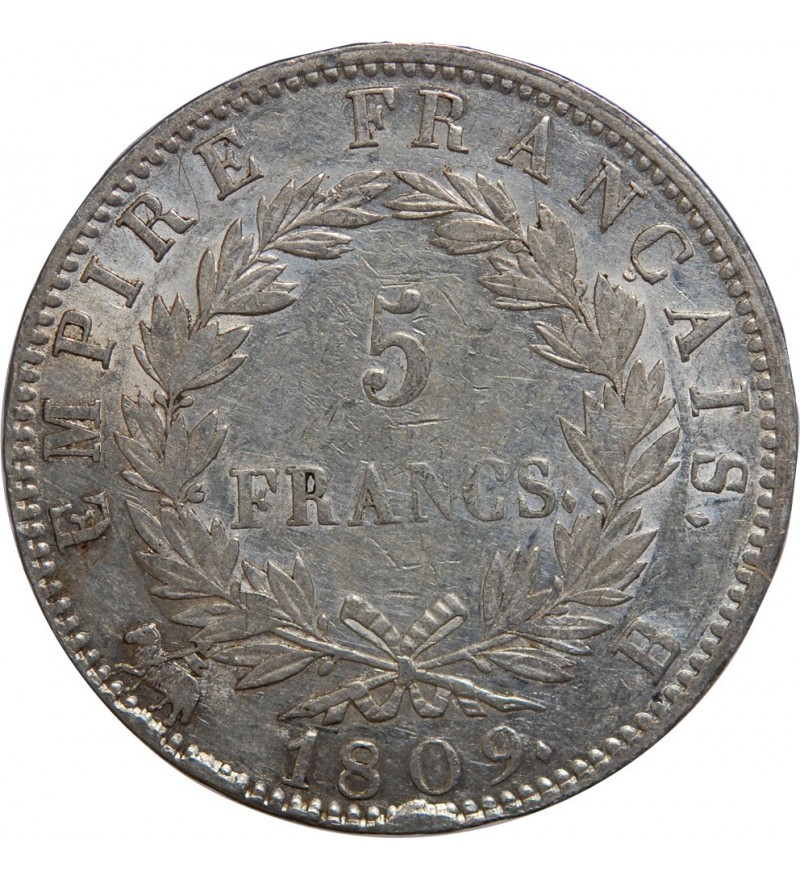 France 5 FRANCS NAPOLEON I  1809 B ROUEN