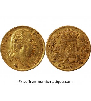LOUIS XVIII - 20 FRANCS OR 1817 A PARIS﻿
