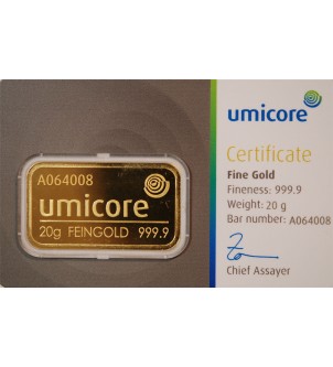 LINGOT D'OR 20 GRAMMES - UMICORE 2