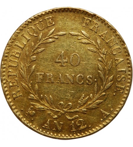 40 FRANCS OR BONAPARTE 1er CONSUL AN 12 A PARIS﻿