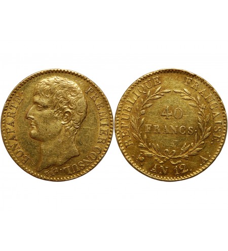 40 FRANCS OR BONAPARTE 1er CONSUL AN 12 A PARIS﻿