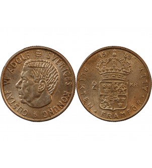 SUÈDE, GUSTAF VI ADOLF - 2 KRONOR ARGENT 1955 TS 2