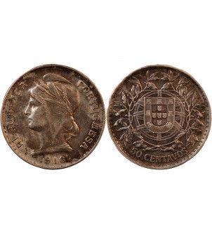 PORTUGAL - 50 CENTAVOS ARGENT 1916 2