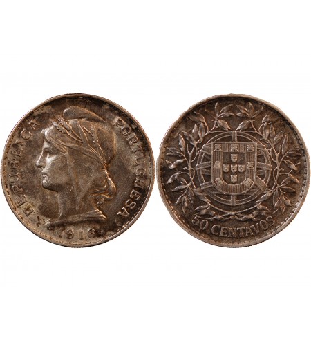 PORTUGAL - 50 CENTAVOS ARGENT 1916