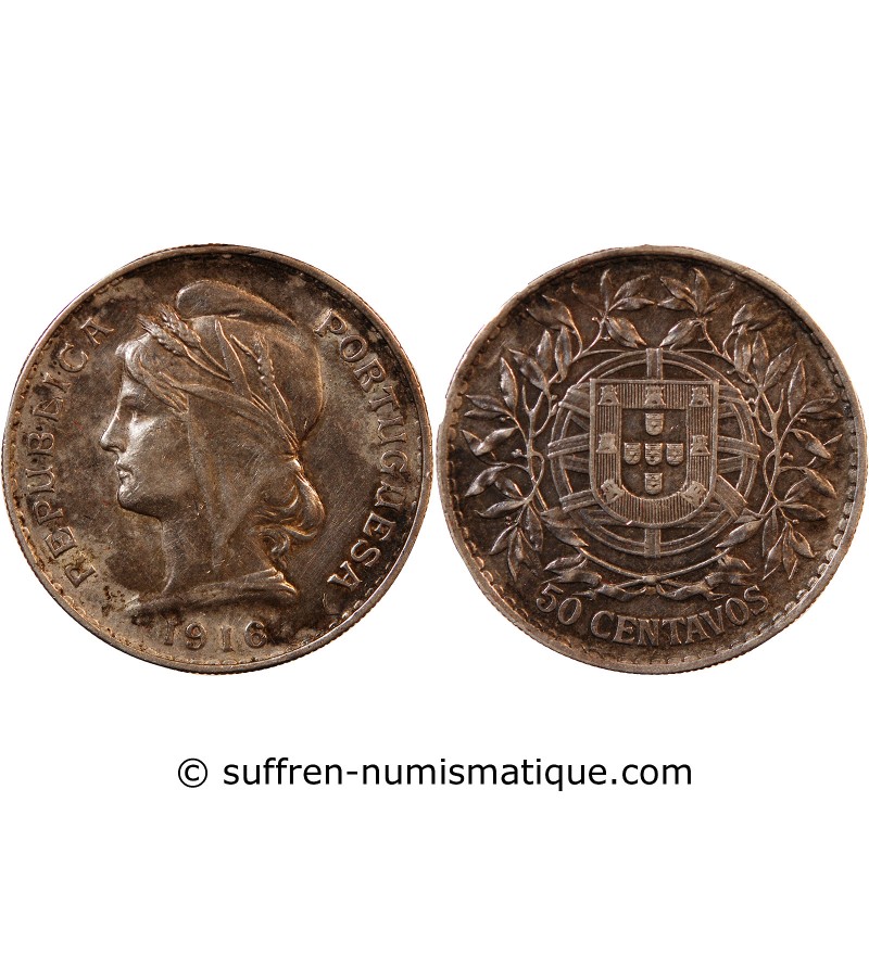 PORTUGAL - 50 CENTAVOS ARGENT 1916