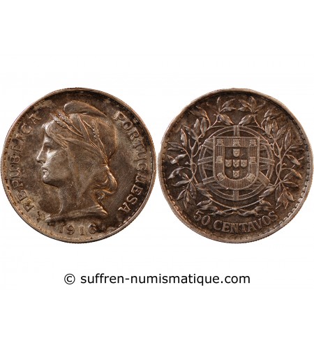 PORTUGAL - 50 CENTAVOS ARGENT 1916