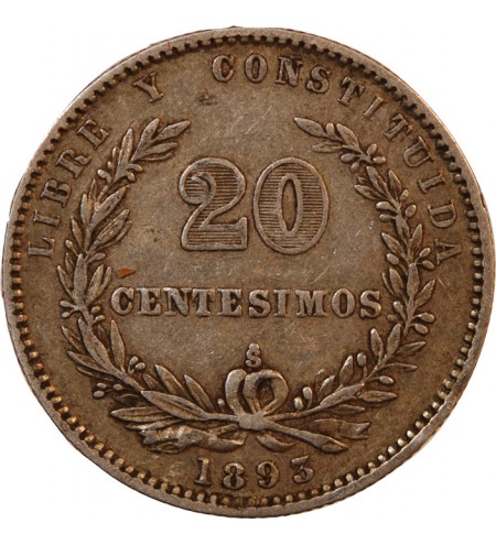 URUGUAY - 20 CENTESIMOS ARGENT 1893 So
