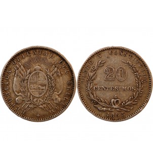 URUGUAY - 20 CENTESIMOS ARGENT 1893 So 2