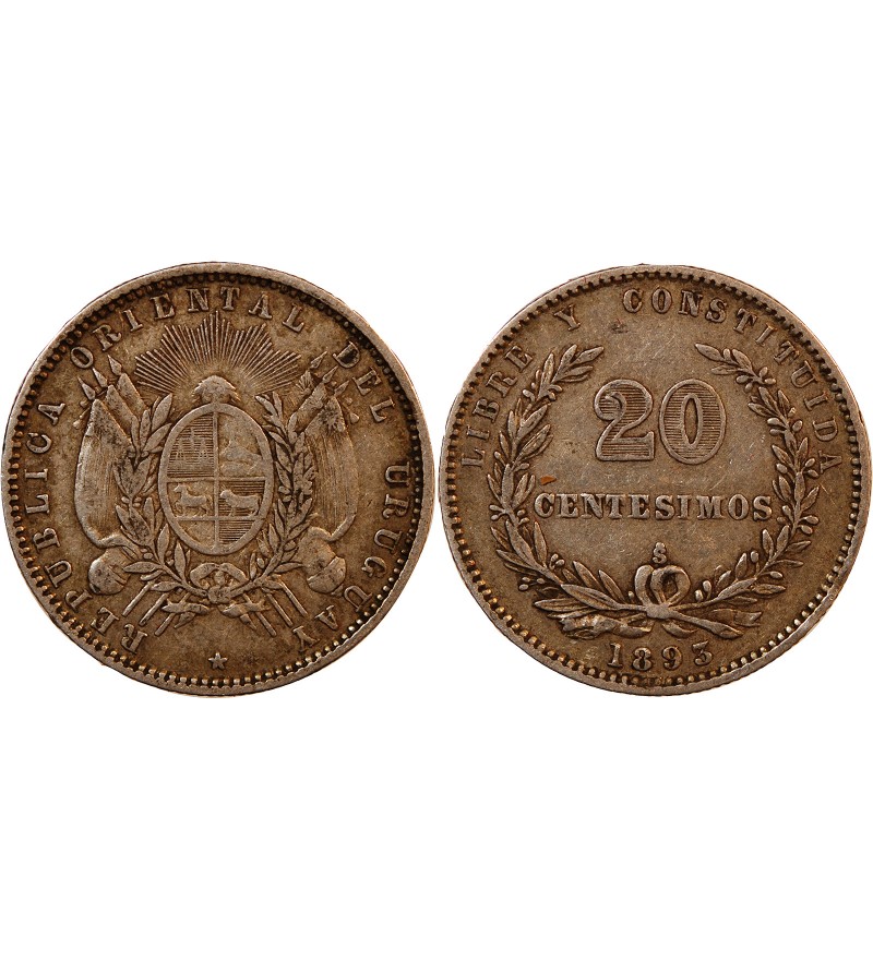 URUGUAY - 20 CENTESIMOS ARGENT 1893 So