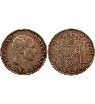 PHILIPPINES, ALPHONSE XIII - 50 CENTIMOS ARGENT 1885 2