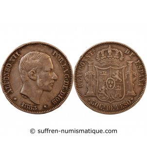 PHILIPPINES, ALPHONSE XIII - 50 CENTIMOS ARGENT 1885
