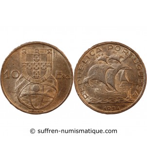 PORTUGAL - 10 ESCUDOS ARGENT 1954 - CARAVELLE