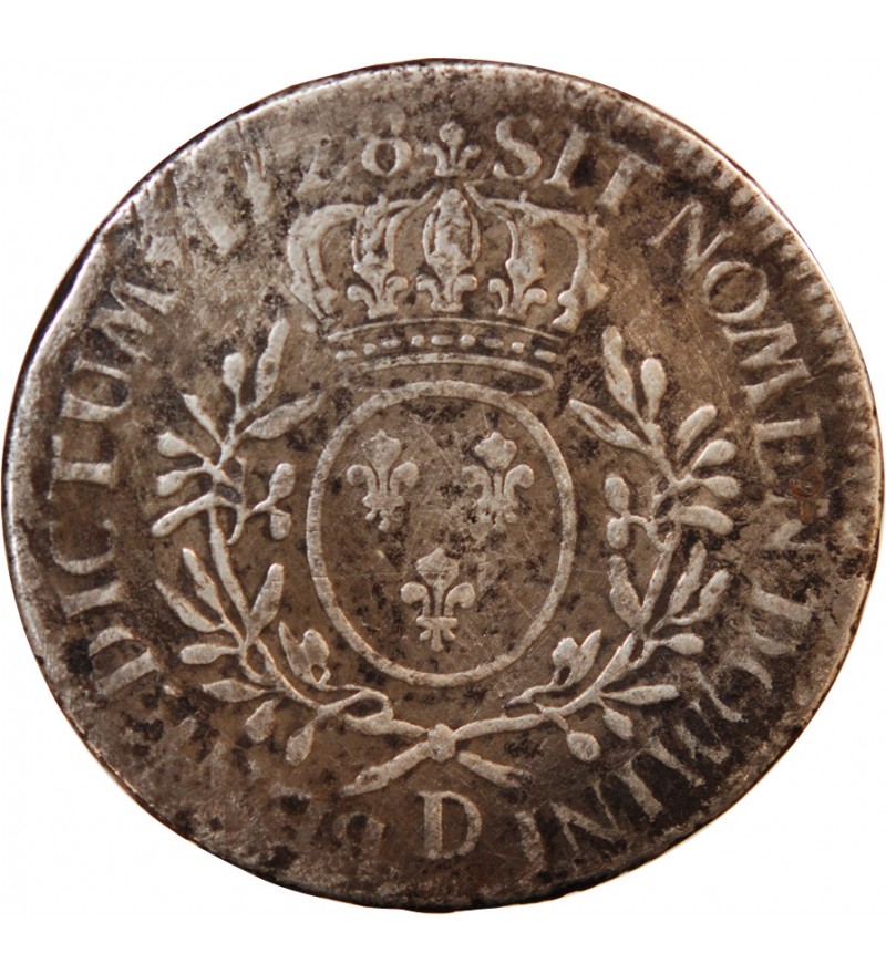 LOUIS XV - ECU ARGENT AUX BRANCHES D'OLIVIER 1728 D LYON