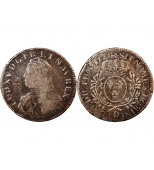 LOUIS XV - ECU ARGENT AUX BRANCHES D'OLIVIER 1728 D LYON 2