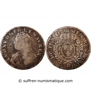 LOUIS XV - ECU ARGENT AUX BRANCHES D'OLIVIER 1728 D LYON
