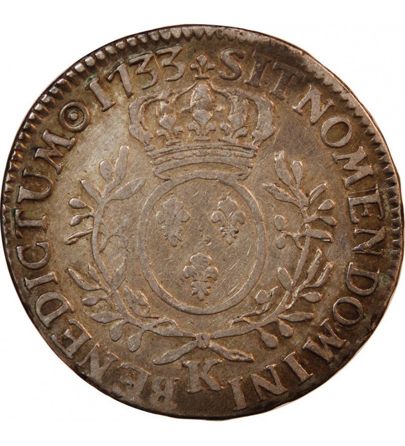 LOUIS XV - ECU ARGENT AUX BRANCHES D'OLIVIER 1733 K BORDEAUX