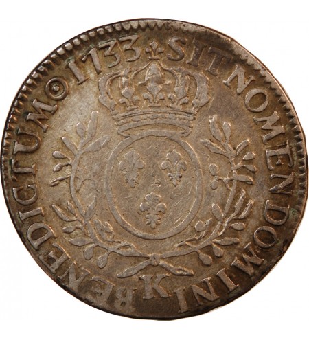 LOUIS XV - ECU ARGENT AUX BRANCHES D'OLIVIER 1733 K BORDEAUX