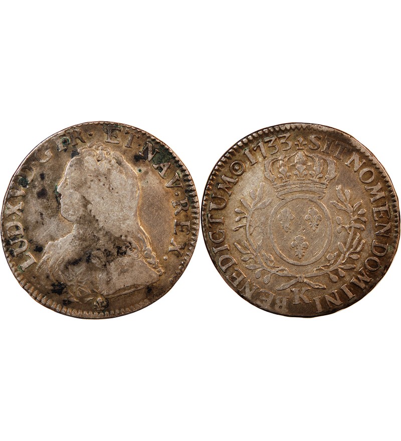 LOUIS XV - ECU ARGENT AUX BRANCHES D'OLIVIER 1733 K BORDEAUX