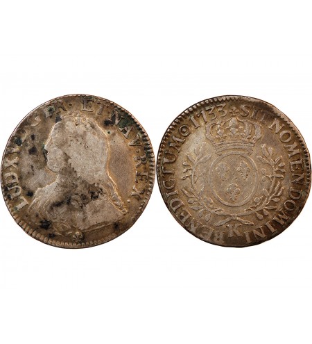 LOUIS XV - ECU ARGENT AUX BRANCHES D'OLIVIER 1733 K BORDEAUX