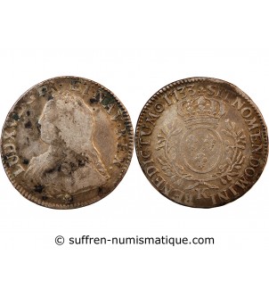 LOUIS XV - ECU ARGENT AUX BRANCHES D'OLIVIER 1733 K BORDEAUX