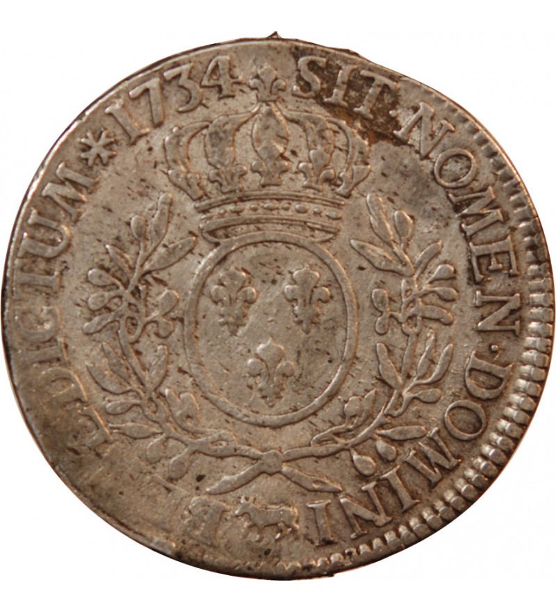 LOUIS XV - ECU DE BÉARN ARGENT AUX BRANCHES D'OLIVIER 1734 PAU