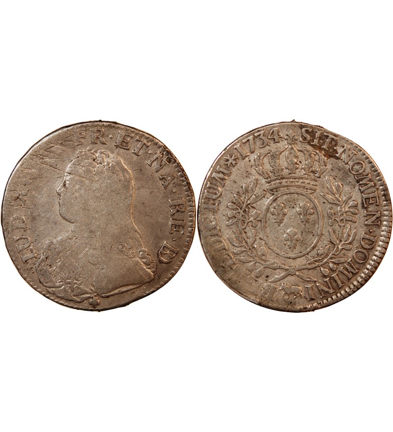 LOUIS XV - ECU DE BÉARN ARGENT AUX BRANCHES D'OLIVIER 1734 PAU